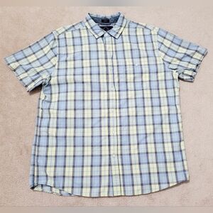 Even Tide Plaid short sleeve button down Shirt 100% Cotton Men's Size Large